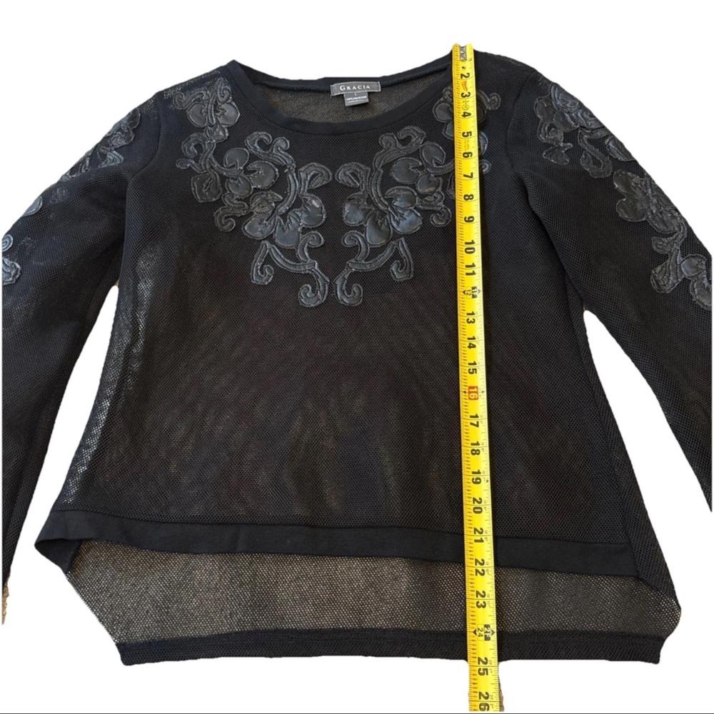 GRACIA Women’s Sexy Black Faux Leather Mermaid Scales MESH Blouse Size L - Picture 9 of 16